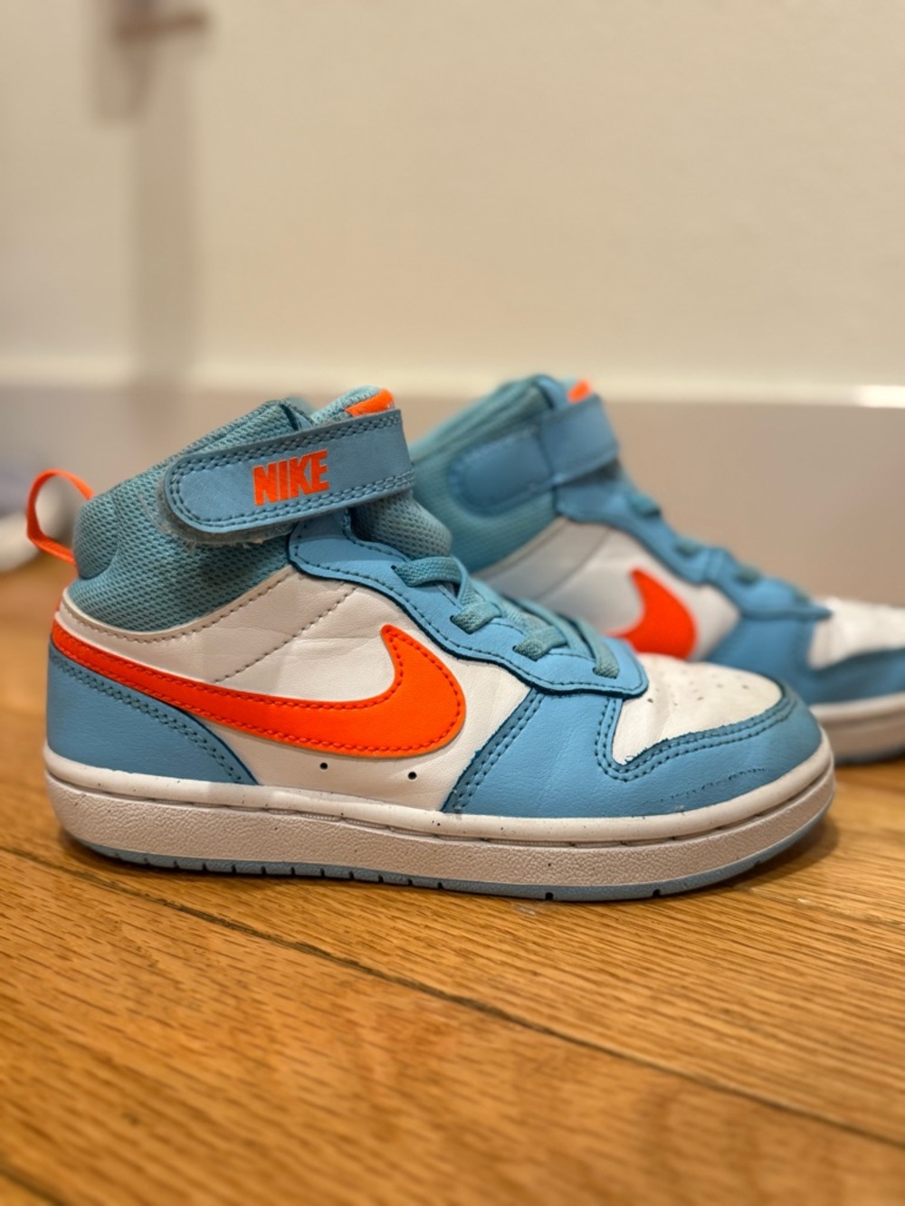 Nike Kids' Court Borough Mid 2 Sneakers in Light Blue + Orange